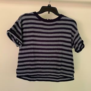 Forever 21 - Navy/grey striped short sleeve sweater with zipper back - Size S